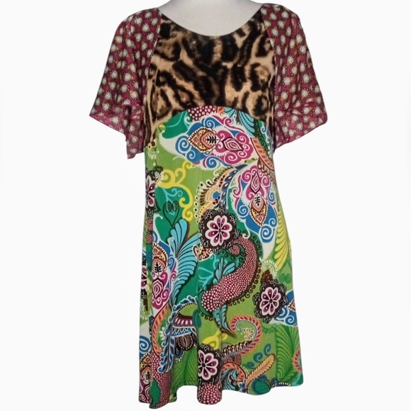 Uncle Frank Flutter‎ Sleeve Mixed Print Quirky Mini Dress Paisley Size Small - Picture 1 of 7
